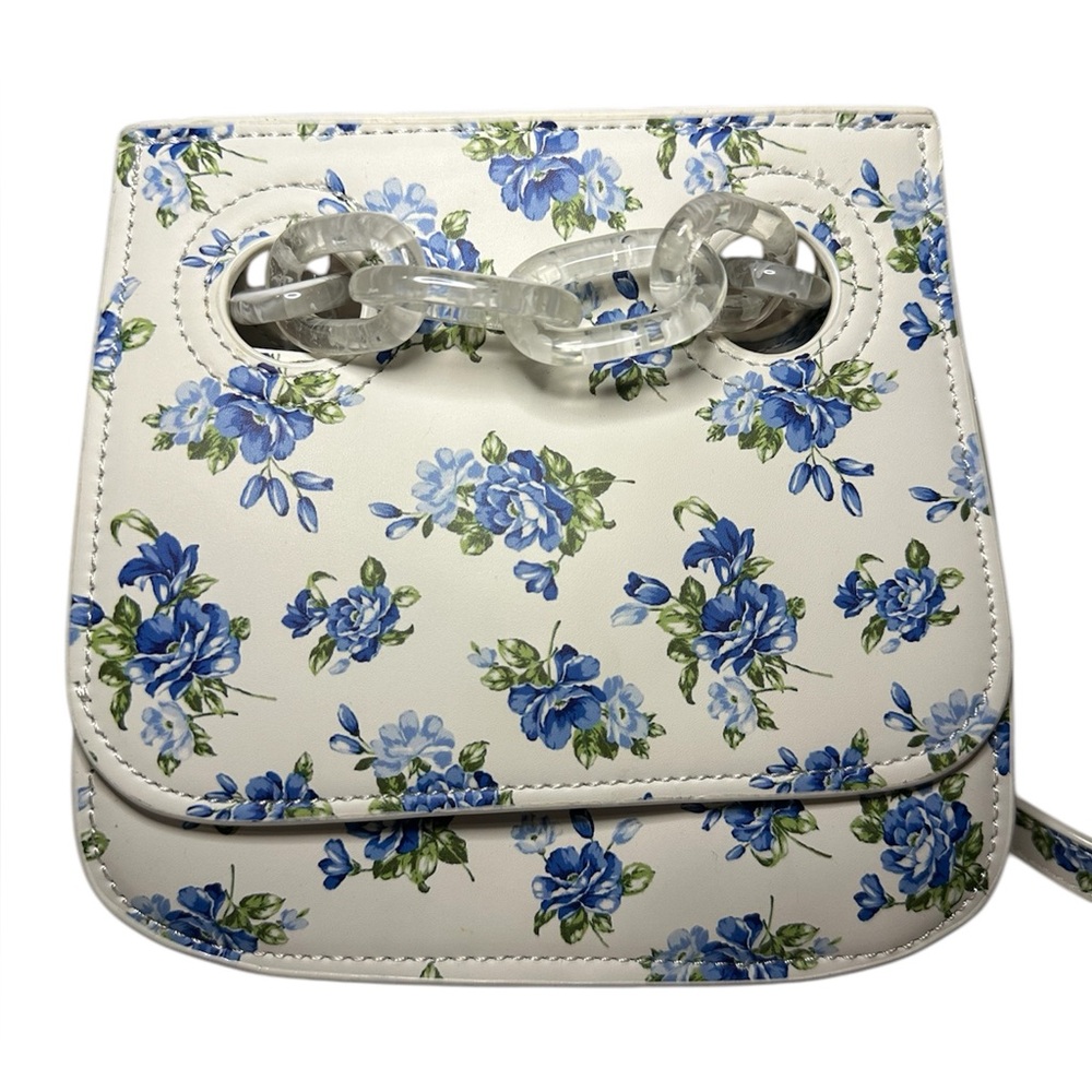 House of Want White & Blue Floral Print Vegan Leather Crossbody